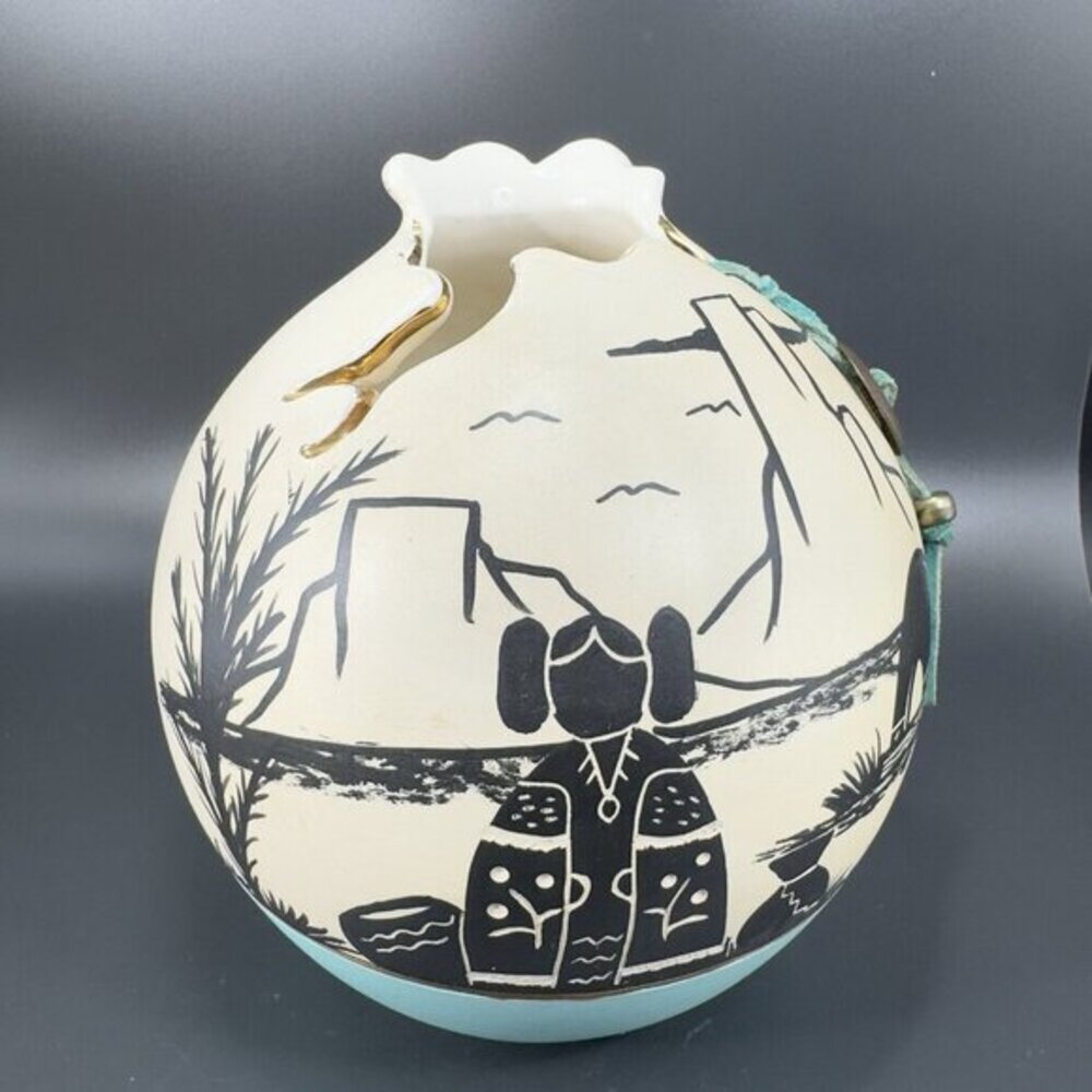 Vintage White Fawn Pottery Hand Made Vase Artist Signed Dorn W Hanging Trinket